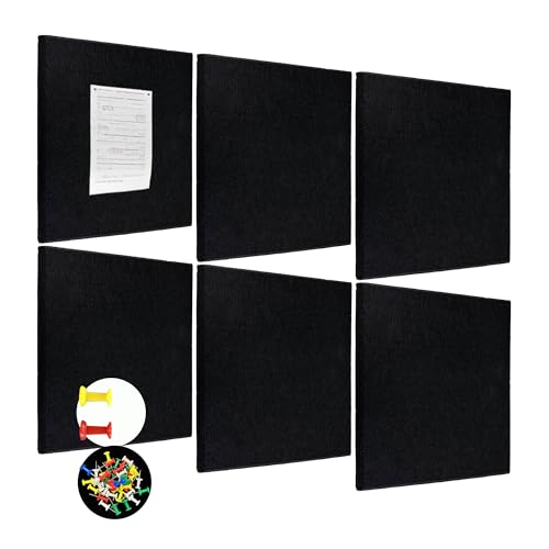 Large Cork Board for Walls-6 Pack Felt Wall Tiles with Safe Adhesive, Black Pin Board, Notice Board for Office, Tack Board Cork Boards 36"x24"