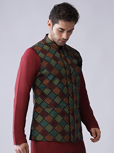 Image of KISAH Men's Jacket - Printed Cotton Blend - Indian Wedding Outfit for Men - Ideal for Weddings and Festivals