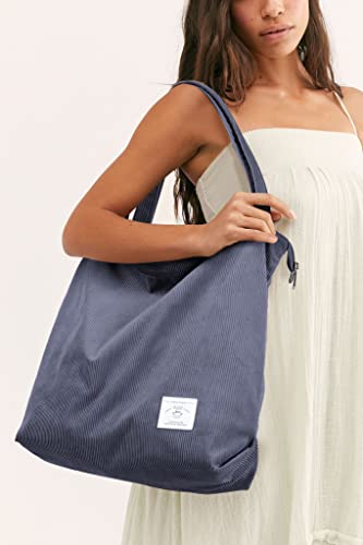 Image of KALIDI Women Corduroy Tote Bag Zipper Casual Tote's Handbag Big Capacity Shoulder Bag with Pockets