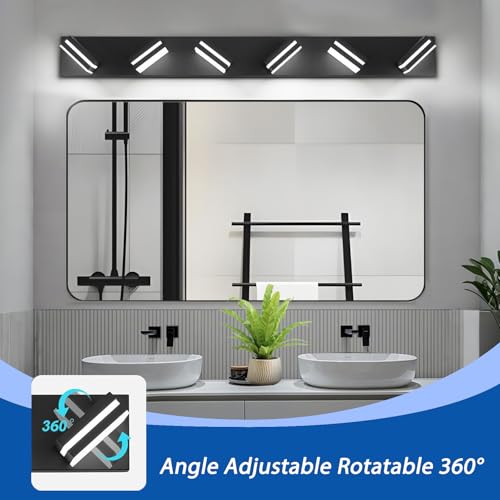 Image of IZORRO LED Modern Bathroom Lights Fixtures(6-Light,Dimmable,360Rotate),Matte Black Acrylic Wall Lighting,Vanity Lights for Bathroom Over Mirror - 6000k 36In (No Assembly Required)