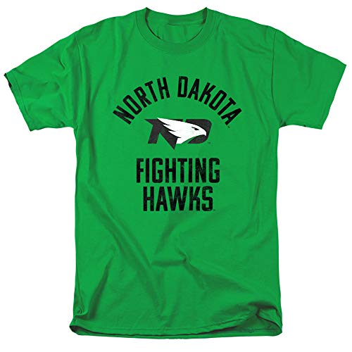 University of North Dakota Official Fighting Hawks Logo Unisex Adult T-Shirt, Kelly Green, Large