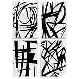 Qpenm Abstract Black and White Kitchen Towels,Mid Century Modern Black and White Waffle Weave Tea Towels for Kitchen Bathroom Home,Modern Home Decor(16×24 Set of 4)