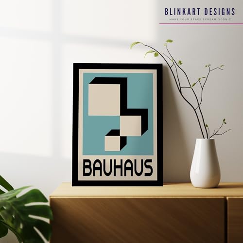 Image of BLINKART Vintage Bauhaus Retro Geometric Aesthetic Poster Gallery | Colorful Wrap Framed For Home Office Studio Living Room Modern Art Studio Decoration Abstract Shapes | (d152) | 13x10 Inch