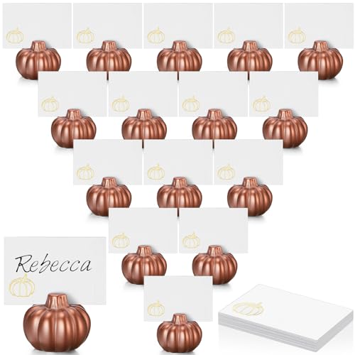 Yaomiao 16 Pcs Thanksgiving Table Decor Pumpkin Place Card Holders Mini Name Number Holders for Thanksgiving Table Setting Fall Autumn Party Photo Picture Wedding Deco(Bronze Color)