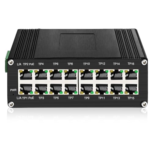 Image of 16-Port PoE Ethernet Switch 10 /100 /1000Mbps, Full Gigabit Port Support IEEE802.3at PoE(30W per Port),48-57VDC Power Input, DIN-Rail Mount