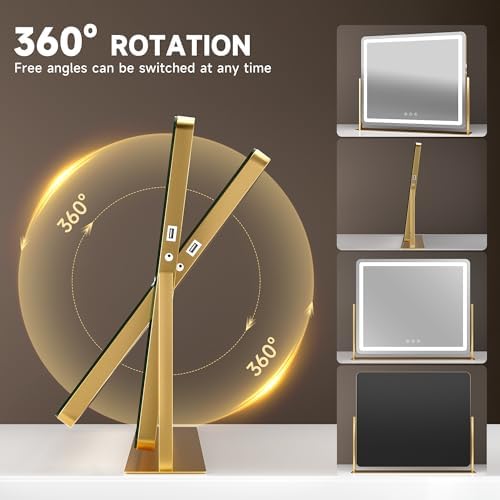 Hasipu Vanity Mirror with Lights, 75 x 55cm LED Make up Mirror, Light up Mirror with 10X Magnification and Brightness Adjustment, 3 Color Dimmable, Smart Touch & 360° Rotation