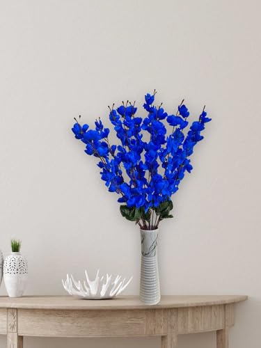 Image of ARTSY Artificial Flowers Bunch for Decoration Cherry Blossom, Ideal for vase, Home, Office Decor, Gifts, Craft, Artificial Plants for Decoration, Without vase, Blue, Combo, 2 Piece, 55 cm Height |