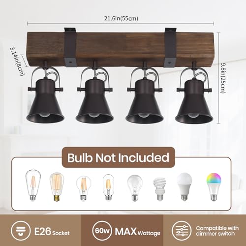 4 Light Semi Flush Mount Ceiling Light, Farmhouse Wooden Track Lighting Fixtures Ceiling, Rustic Kitchen Lights Ceiling for Island Dining Room Living Room by SEEBLEN - Used condition - Image 3