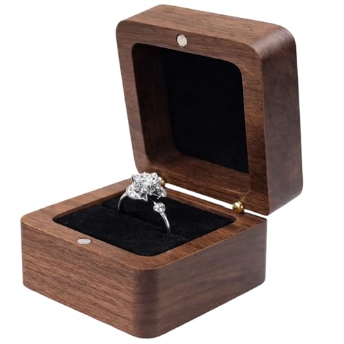HiTjK 1 Piece Wooden Ring Box Engagement Ring Box with Black Lining Small Wooden Box for Wedding Ring Storage Ring Case for Valentines Day Ceremonies and Special Occasions