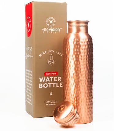 Copper Water Bottle - 32 Oz Pure Copper Water Bottle for Drinking...