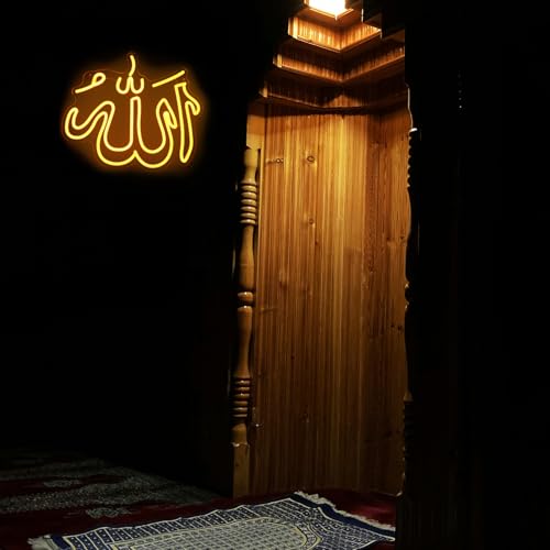 Allah Neon Sign Islamic Wall Art Muharram Neon Lights Dimmable Arabic Calligraphy LED Signs Quran Wall Decor Muslim Gifts Neon Light Up Sign for Islamic New Year Ramadan Decorations