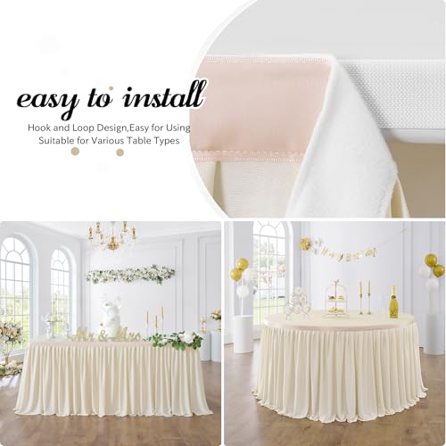 Leegleri 72Inch Long Beige Polyester Table Skirt for Rectangle Tables, Wrinkle Resistant Pleated Ruffle Table Cloth for Banquet,Wedding,Trade,Baby Shower(Table Cover Not Included) - Thumbnail 4
