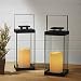 Large Glass Flameless Candle Lanterns, 14.5" Height, Warm White LEDs, Black Metal Finish, Indoor/Outdoor Use, Remote & Batteries Included - Set of 2