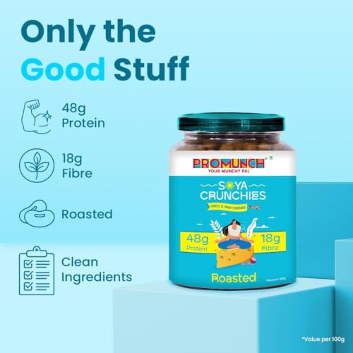 Image of PROMUNCH Roasted Soya Crunchies, Cheese & Onion Flavour 270g Jar, Gluten Free High Protein Snack, Roasted Not Fried, Plant Based Munching for Work, Travel and Post Workout