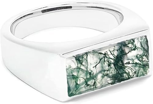 MOUNTJEWELS Natural Moss Agate Mens Ring Handmade Men Green Moss