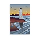 Poster vintage - Mer et phare - Impression sur toile - D�coration murale moderne pour chambre � coucher
