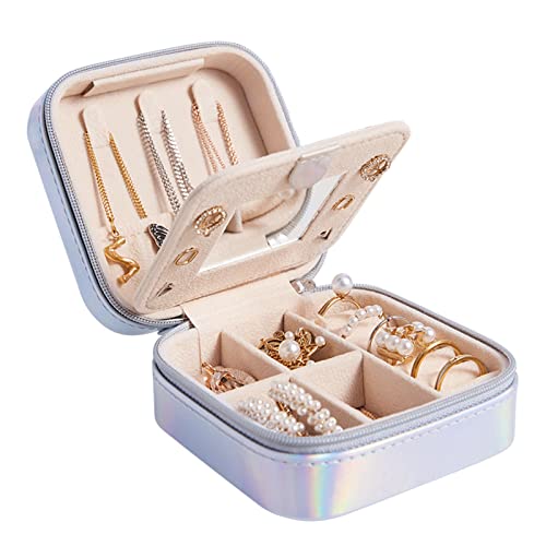 Mini Portable Jewelry Box Organiser, Travel Jewellery Case, Leather Double Layer Jewelry Box With Mirror, Rings Earrings Necklace Bracelets Jewelry Gift Box Girls Women (Pu-Bright Color) #TOP1