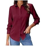 Generisch Tshirt Damen Casual Einfarbig Bluse Langarm Oberteile Frauen mit Knöpfen Revers Bluse Elegante Langarmshirt Klassische Oberteile Freizeit Kostüme Lässig Lose Damenkleidung Kuschelig Kostüme