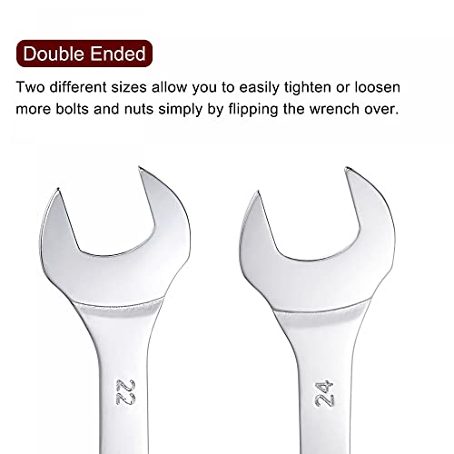sourcing map Thin Open End Wrench, 22mm x 24mm Metric Mirror-Chrome Plated High Carbon Steel, for Household Maintenance and General Repairs - Image 5