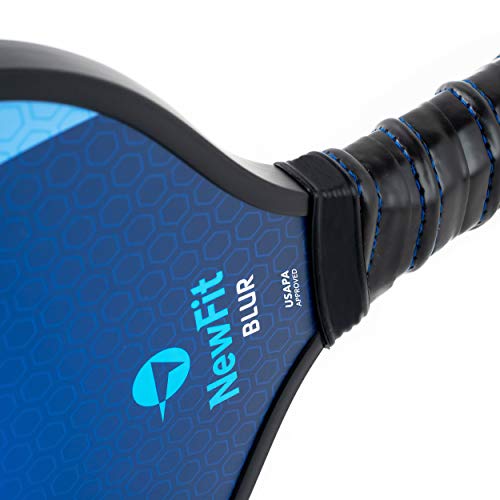 NewFit Blur Pickleball Paddles - USAPA Approved Pickleball Paddle Set of 2 with Covers and Four Pickleballs - Graphite Face & Honeycomb Polymer Core for a Quiet and Light Pickleball Racket (Blue-Blue)