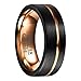 NUNCAD Bague pour Homme Noir + Or Rose, Bague en Tungstène en Largeur Classique de 8mm pour Mariage Fiançailles et Hobby Taille 57