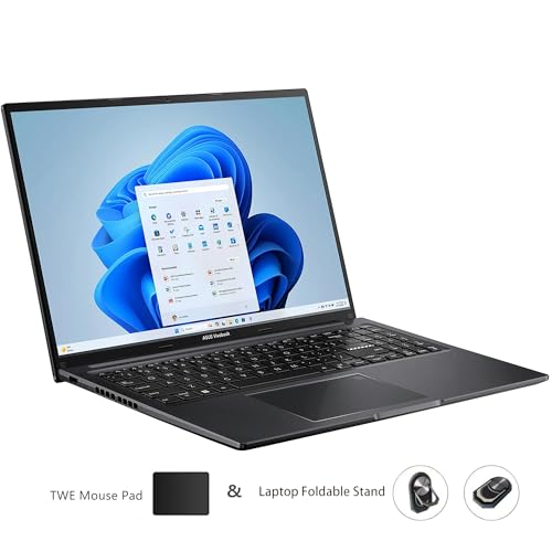 Image of ASUS Vivobook 16 Laptop, 16 inch IPS (1920x1200) WUXGA Display, Intel i7-1355U, 10-Core, 16GB DDR4 RAM, 512GB PCIe SSD, BK, Black, Intel Iris Xe Graphics, Windows 11 Home, TWE Accessories