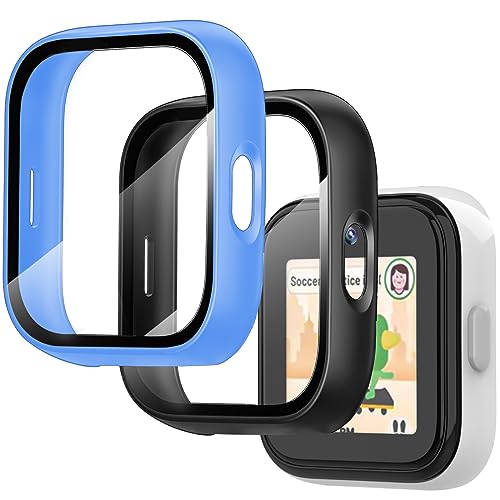 2 Pack Case Compatible with T-mobile SyncUp Kids Watch Screen Protector Hard PC Case Build-in Tempered Glass for Sync UP Kids Watch Accessories - Black+Blue(Not Compatible with Syncup Kids Watch 2)
