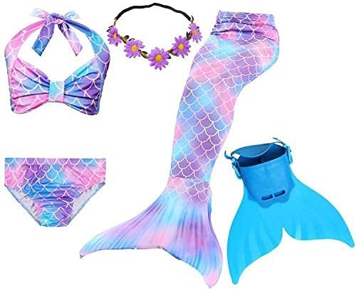GALLDEALS Mermaid Bikini Set Swimsuit for Swimming Cosplay with Monofin Mermaid Costume Cosplay 9-10 Years Girls