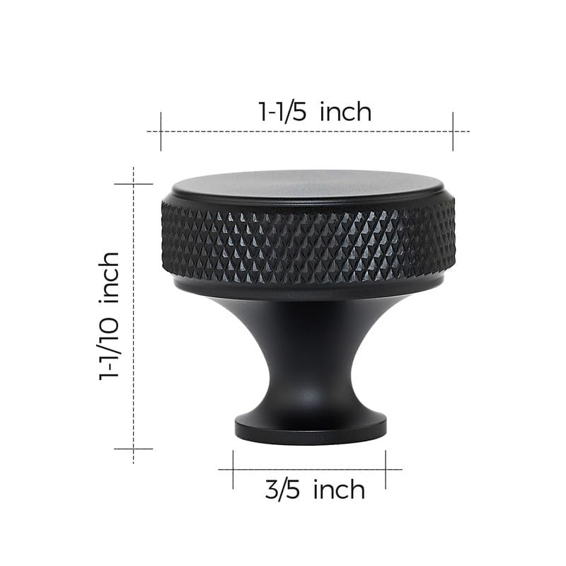 Image of Ravinte 25 Pack Round Matte Black Knobs Knurled Single Hole Pulls Solid Black Kitchen Cabinet Hardware Handles for Drawers