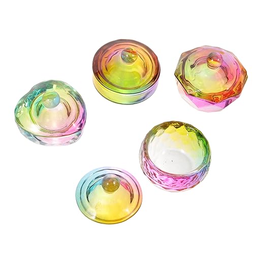 CALLARON 4 Piezas vaso de cristal neón para uñas clavo uña de gel arte de uñas equipo tazas de uñas plato dappen con tapa contenedor de líquido de uñas plato de uñas de manicura Vidrio