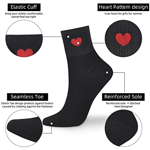Image of Corlap Women's Cotton Crew Socks - Ankle High Fun Cute Heart Casual Dress Athletic Socks - 5Pairs Gifts for Mother /Her