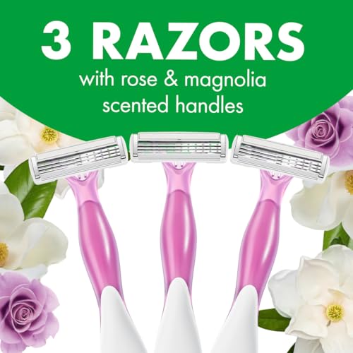 BIC Soleil Escape Women's Disposable Razors, 3 Blades for a Comfortable Shave, Pack of Rose and Magnolia Scented Handle Shaving Razors for Women, 3 Count - Image 4