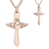 Stainless Steel Angel Wings Heart Cross Urn Pendant Necklace Memorial Ash Keepsake Cremation Jewelry...