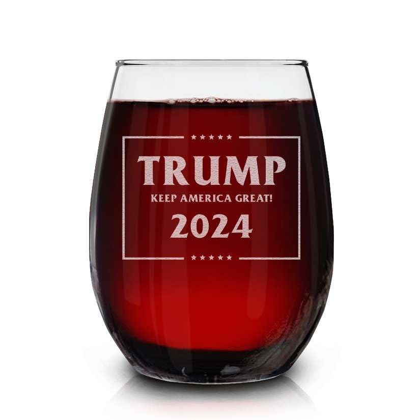 Verre à vin Donald Trump 2024 Keep America Great - Cadeau conservateur sans pied de 425 ml