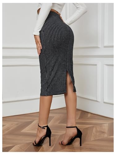 MakeMeChic Women's Midi Skirt Plaid High Waist Split Skirts Work Office Going Out Pencil Dresses2