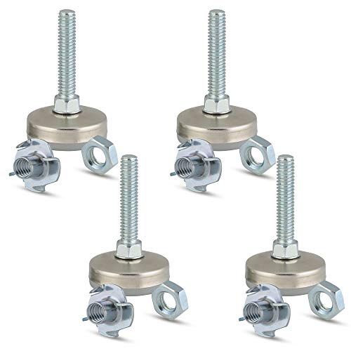 Furniture Leveler and Tee Nut Kit, Leveling Feet for Tables, Chairs, and Cabinets, 5/16-18 Inch Tread Size, 1 3/8 Inch Non Skid Base Diameter, with Jam Nuts (Kit with 4 Prong T-Nuts)