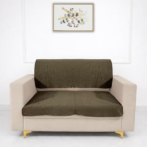 Image of Homerz Premium Petal Charm Sofa Cover | Embossed Floral Pattern | Soft Touch, Anti-Dust & Easy Wash Fabric (Coffee, 2 Seater with Back)