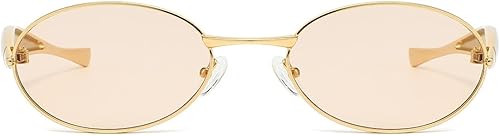 Miniatura 4 de Lentes de sol ovalados retro para mujeres y hombres, estilo vintage de los años 90, Y2K, montura dorada pequeña, lentes tintadas UV400