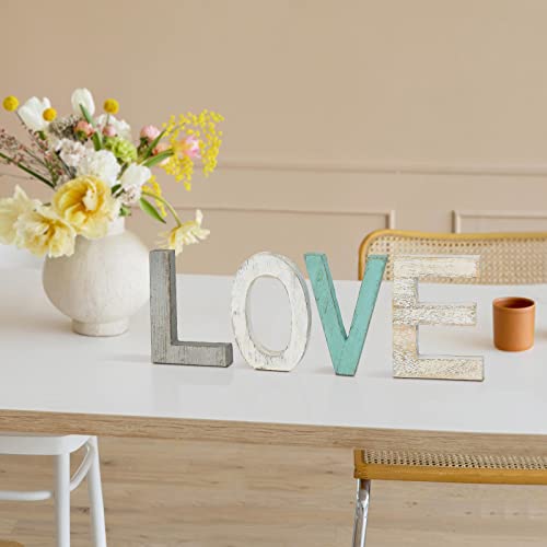 Y&Me Rustic Wood Love Sign, Decorative Wooden Block Word Signs, Freestanding Wooden Letters, Rustic Love Signs For Home Decor 16.5 X 5.9 Inch, Multicolor #TOP2