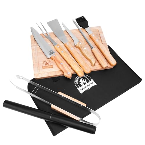 Kit Churrasco Facas Inox 10 Peças Biscuitt Steak Master Cabo De Madeira Com Estojo