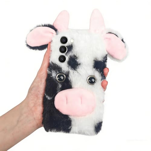 Coque peluche vache noire 3D pour Samsung S24 Plus au quotidien