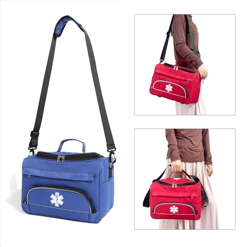 Image of Empty Medicine Bag for Travelling Red First Aid Bag On Call Trauma Bag EMT First Responder Carrier Bag Medical Supplies Kit Emergency Bag for School(Bag only)