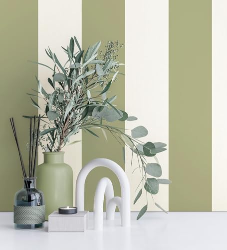 GAULAN 500682919 - Papel pintado vinílico de rayas anchas 9cm color verde caqui con textura suave para pared salón cocina dormitorio pasillo mueble - Muestra DIN A4