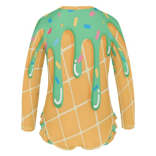 ALAZA Ice Cream Green Girls One Piece Swimsuit Long Sleeve Rashguard Swimsuit UV 50+ Swimwear Zip3