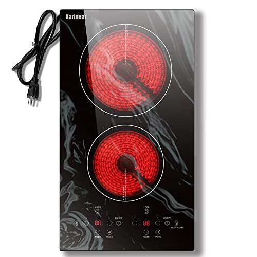 Karinear Portable Electric Cooktop 2 Burners, 110v Plug in Electric