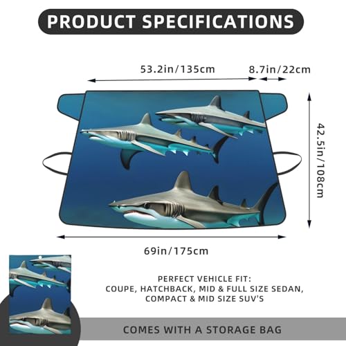 Cubierta de nieve para coche con tiburones protector de parabrisas universal 5