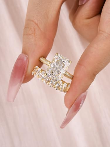 4.5 Carat Radiant Cut Bridal Ring Set for Women, S925 Sterling Silver AAAAA Cubic Zirconia Simulated Diamond Engagement Ring and Wedding Bands4