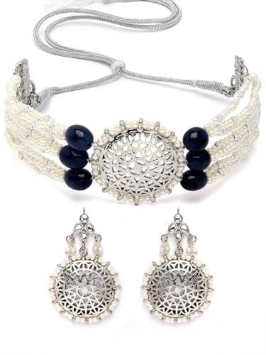 Juego de joyas de perlas y tachuelas azules DMZ-2658 plata 4