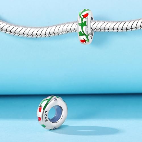 Image of ARTCHARM Rose Spacer Charm 925 Sterling Silver Clip Charm Stopper Beads Charm fit Fashion Charms Bracelet & Necklace