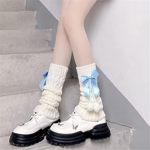 Image of Lolita Knit Leg Warmers Ribbon Bow Knot Japanese Cable Knit Footless Boot Socks Kawaii Leg Sleeves
